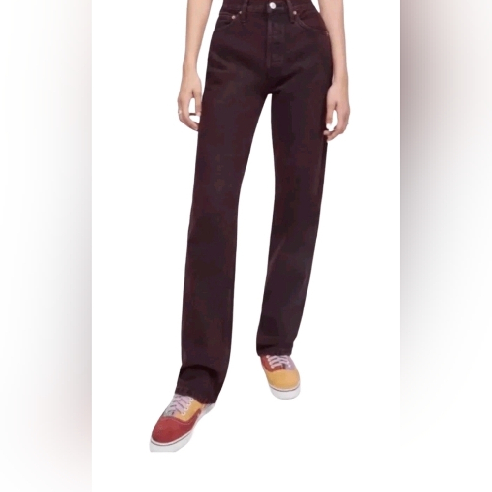RE/DONE 90’s High Rise Loose Straight Leg Jeans Size 28 Wine Dipped Rigid Denim